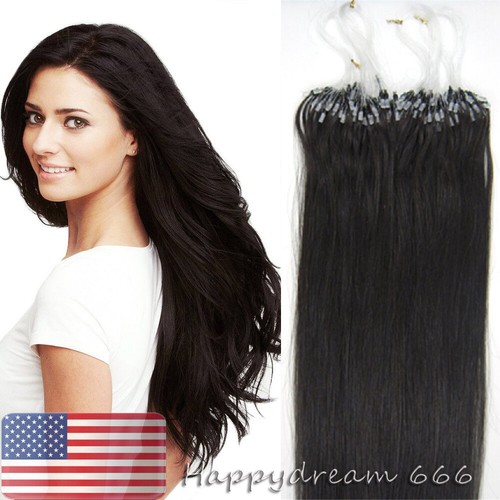 Micro Ring Loop Tip Remy Human Hair Extensions Silky Straight Micro Bead Link US - Picture 17 of 84