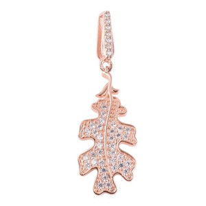 Authentic Cubic Zirconia Oak Leaf Pendant Rose Gold Plated Sterling Silver 0.40ctw