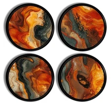 Abstract Fluid Art Cabinet Knobs, 4 Piece Orange Swirl Drawer Pulls Modern Decor