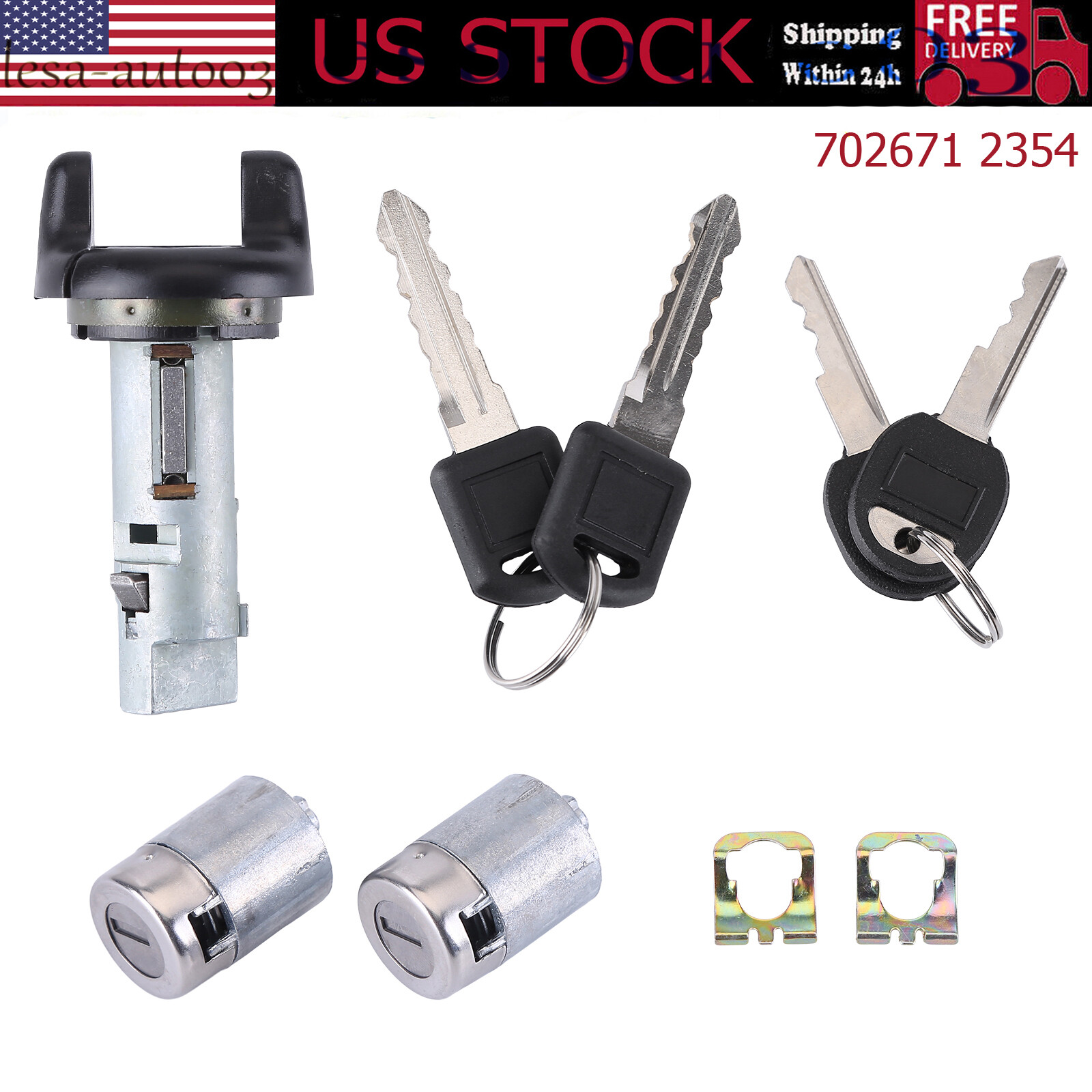 For Chevy GMC Ignition Key Switch Lock Cylinder & Door Lock Tumbler Set