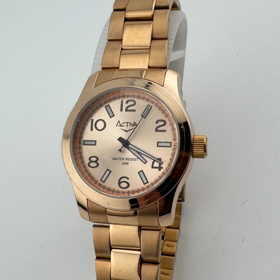 Activa Reloj Cuarzo Hombre Rosa 30m Tono Oro Japón Movt Analógico Batería Nueva 8.75" Foto 2 de 4