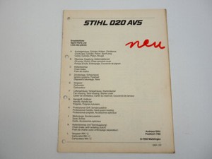 Stihl 020 AVS Kettensäge Motorsäge Ersatzteilliste Ersatzteilkatalog 03/1981