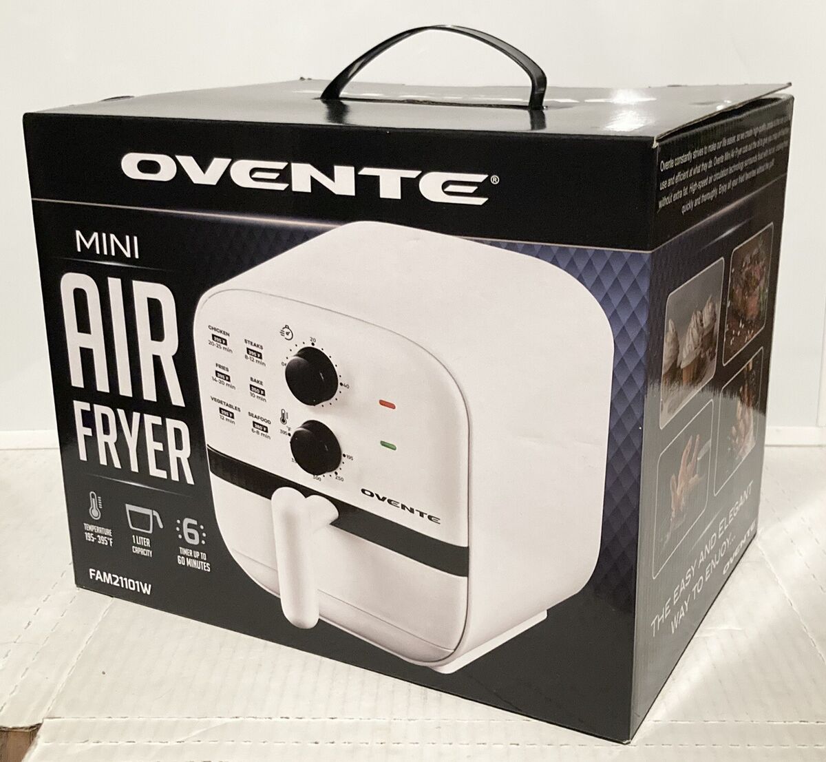 Ovente Compact Mini Air Fryer 1L/1.05Qt White, 195-395F, 700W, Timer  FAAM21101W