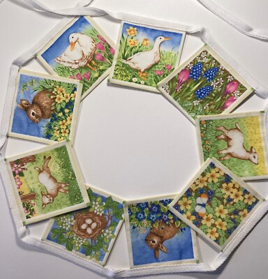 Easter Bunting Cheerful - Chicks - Bunny - Eggs - Lambs - Handmade - 100% Cotton