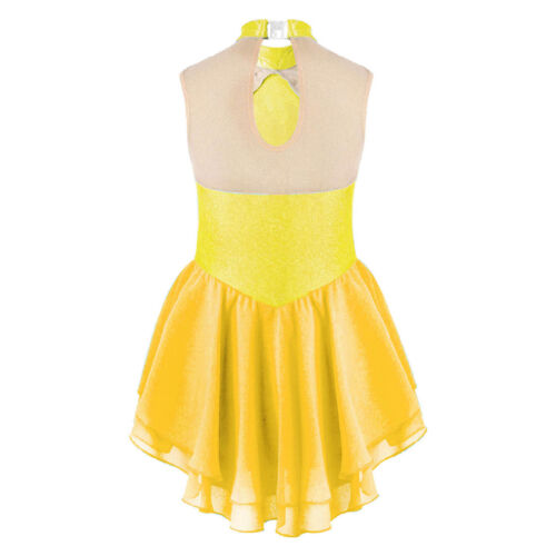 Kids Girls Figure Ice Skating Dress High Neck Gymnastics Ballet Dance Dress - Picture 41 of 157