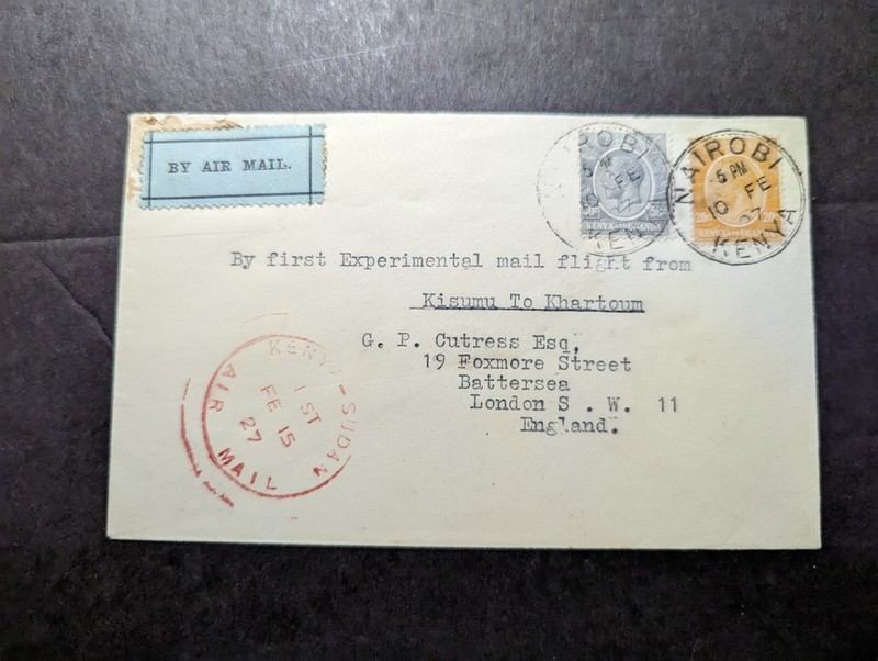 1927 British KUT Airmail Nairobi Kenya to Battersea London England