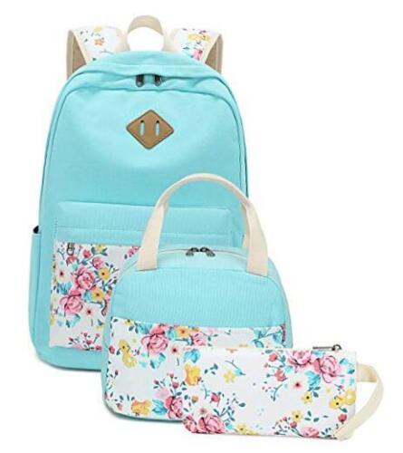 School Backpacks for Teen Girls Bookbags Lightweight Canvas Turquoise-flower