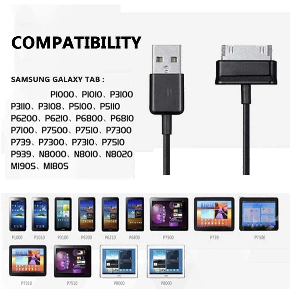 Cabo carregador USB 30 pinos para fabricante de equipamento original Samsung Galaxy TAB P1000 10.1 8.9 7.0 - Imagem 3 de 3