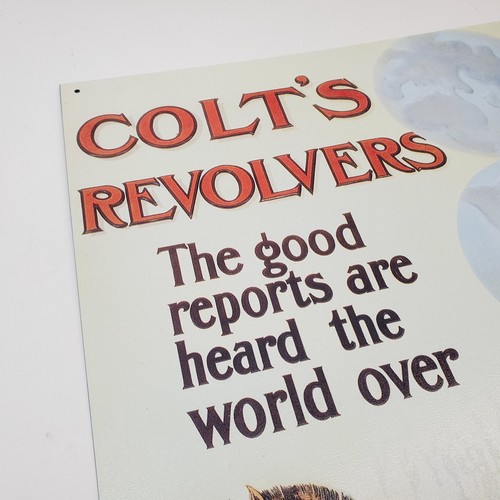 Colt's Revolvers Embossed Tin Sign Handgun Firearms Mustang Hartford CT Made USA - Picture 4 of 10
