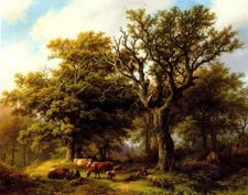 oil painting on canvas "A herdsman and his cattle resting under an oak tree"