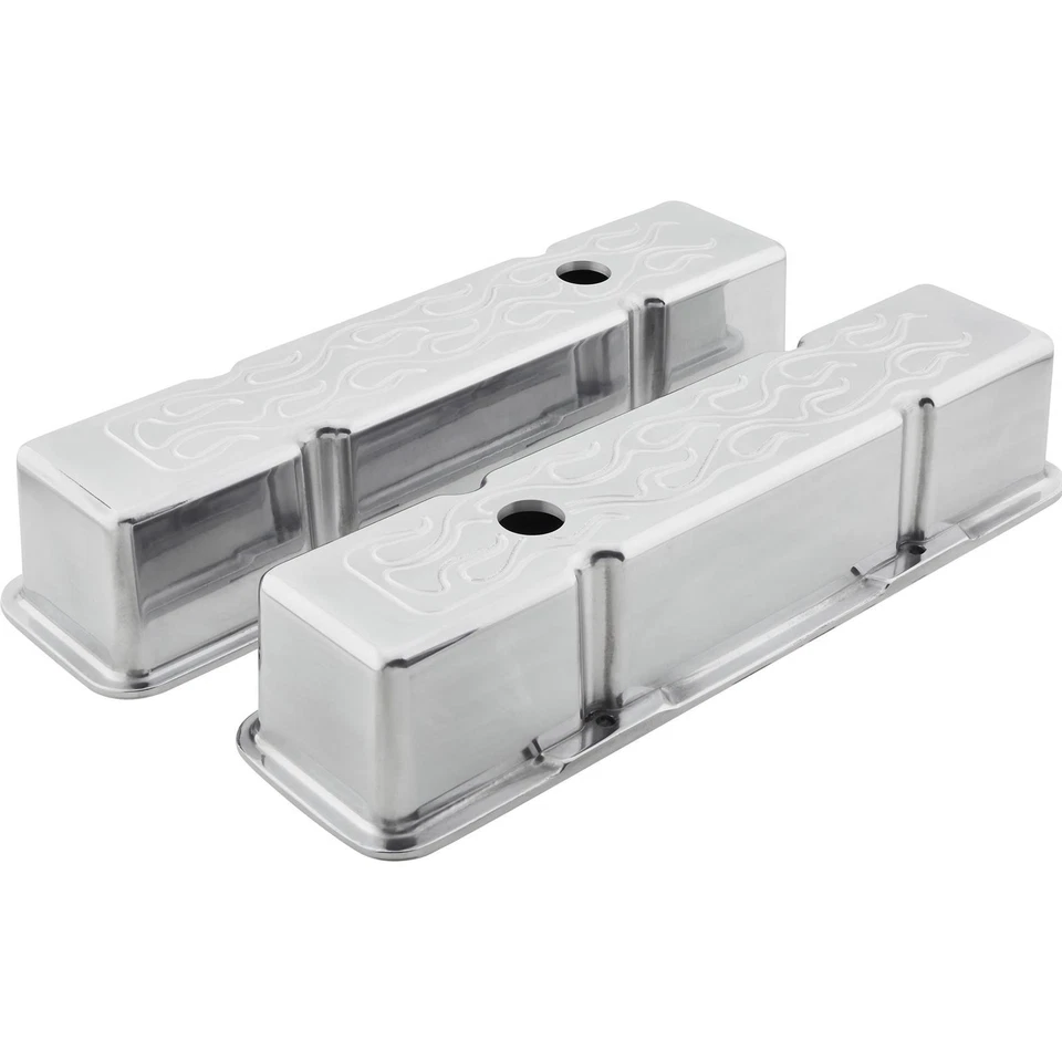 Cubiertas de válvula superior de llama de aluminio Speedway 283 305 307 327 350 400 SBC Chevy Foto 3 de 4