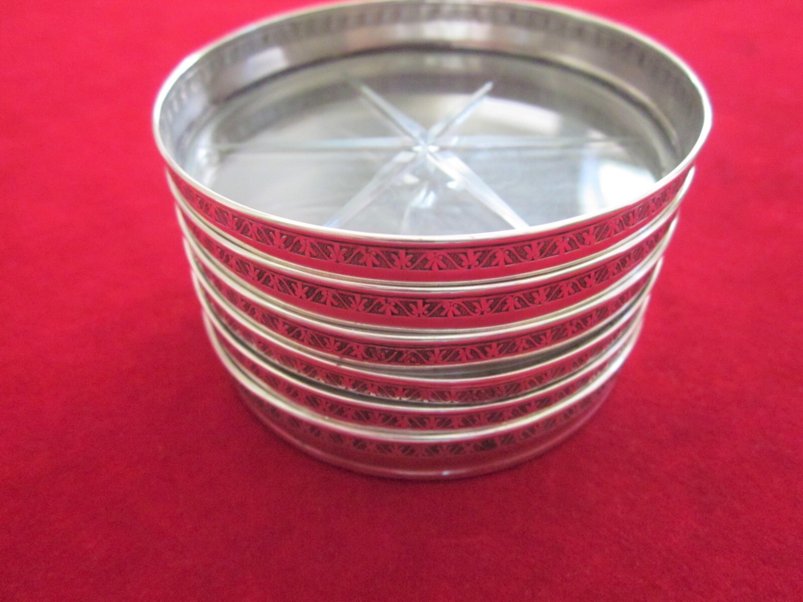 6 STERLING SILVER AND GLASS COASTERS eBay
