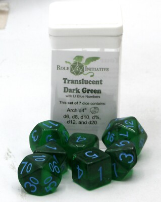 Role 4 Initiative 50112-7C Translucent Dark Green w/ Lt Blue (Set of 7 Dice) R4I