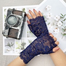 Women Mesh Lace Stretch Fingerless Short Gloves Sunscreen Fancy Dress Mittens