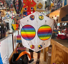 Kite Collection- 4' White and Rainbow patterned Rokkaku NEW 
