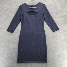 Express Dress Womens Medium 3/4 Sleeve Navy Blue Silver