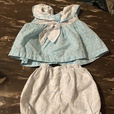 90A Vintage Blue Floral Baby Girl Dress 3-6 Month With Bloomers Cradle Togs