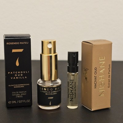 Rosendo Mateu Nº 7 Patchouli, Oud, Vanilla 5ml & Nishane HACIVAT OUD Extrait 2ml