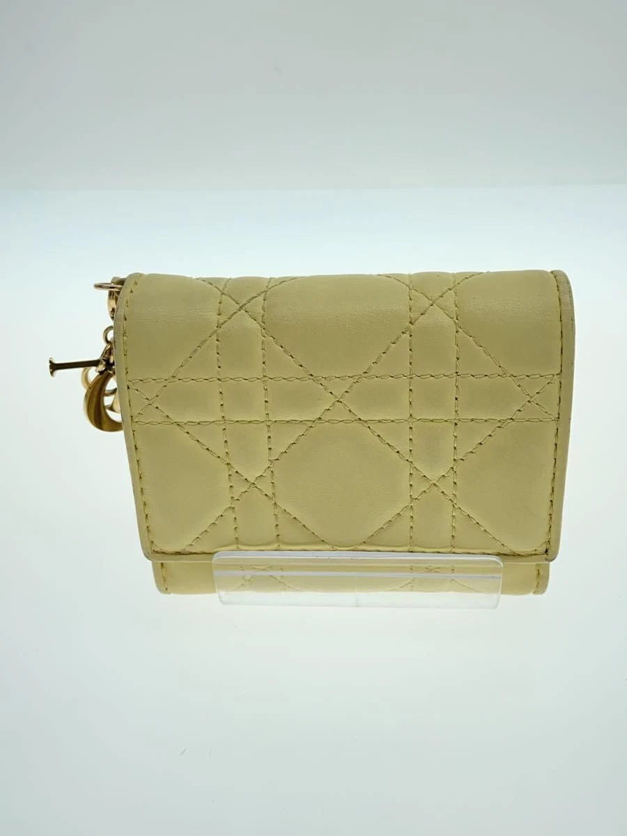Christian Dior Portefeuille Plié Lotus Triple Tache Interne Jaune Occasion