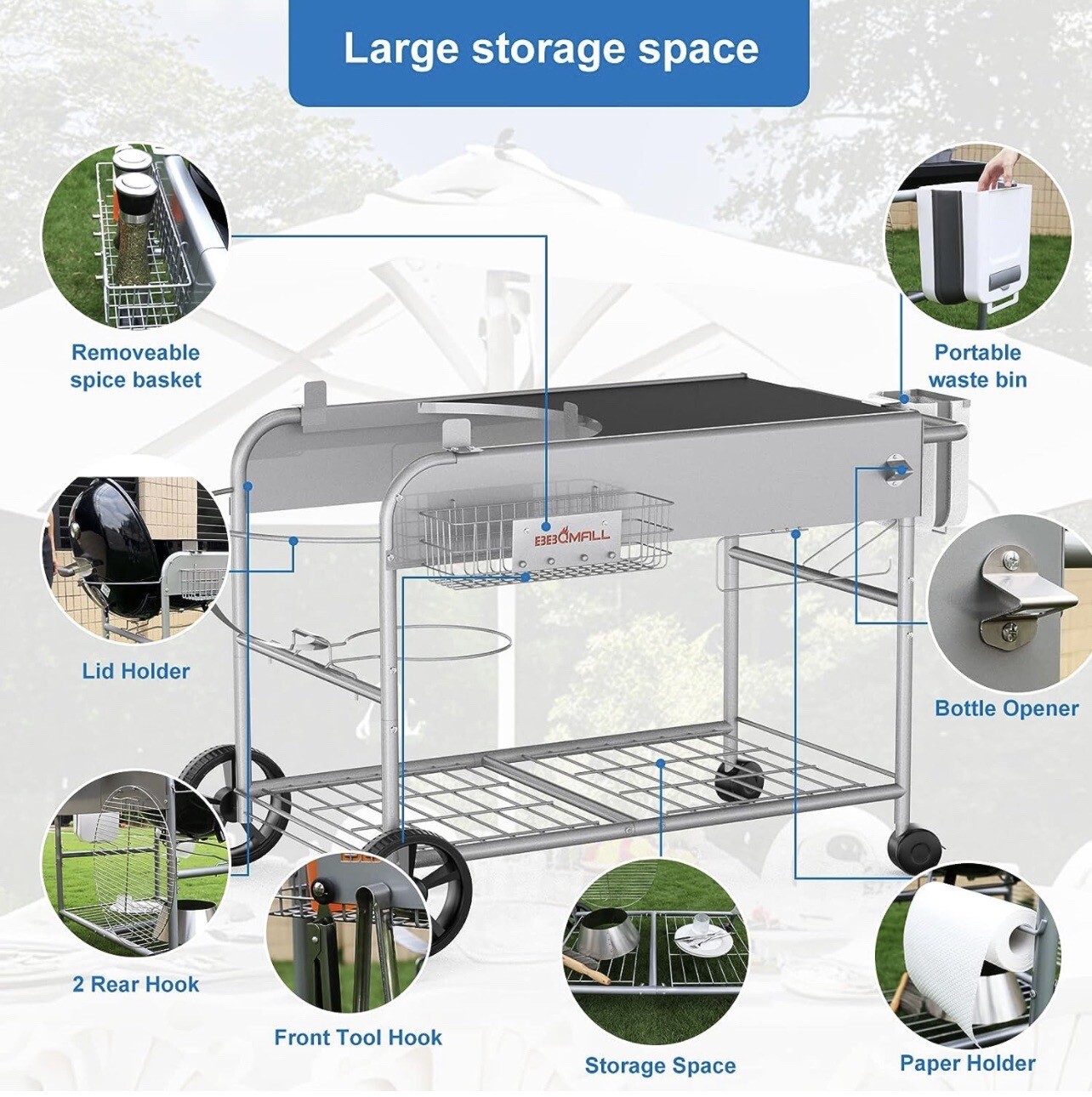 Grill Table Stand Cart for er 22" &18“ Original Kettle, Jumbo Joe