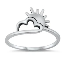 Oxidized Cloud and Sunshine Ring .925 Sterling Silver Band Sizes 4-10 NEW