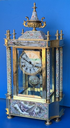 VINTAGE-ASIAN-ENAMEL-CLOISONNÉ-BRONZE-CRYSTAL REGULATOR-CLOCK-MECHANICAL-WORKS - Picture 3 of 24