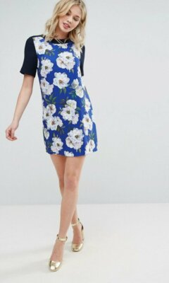 OASIS FLORAL BLUE SHIFT MINI DRESS SIZE 8 NEW