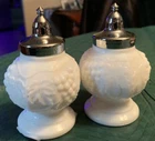 Vintage Imperial Milk Glass with Grape & Vine Pattern Salt & Pepper Shakers