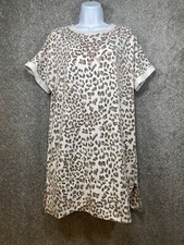 Jodifl Dress Cheetah Print Short Sleeve Sweater Crew Neck Side Splits NO SIZE