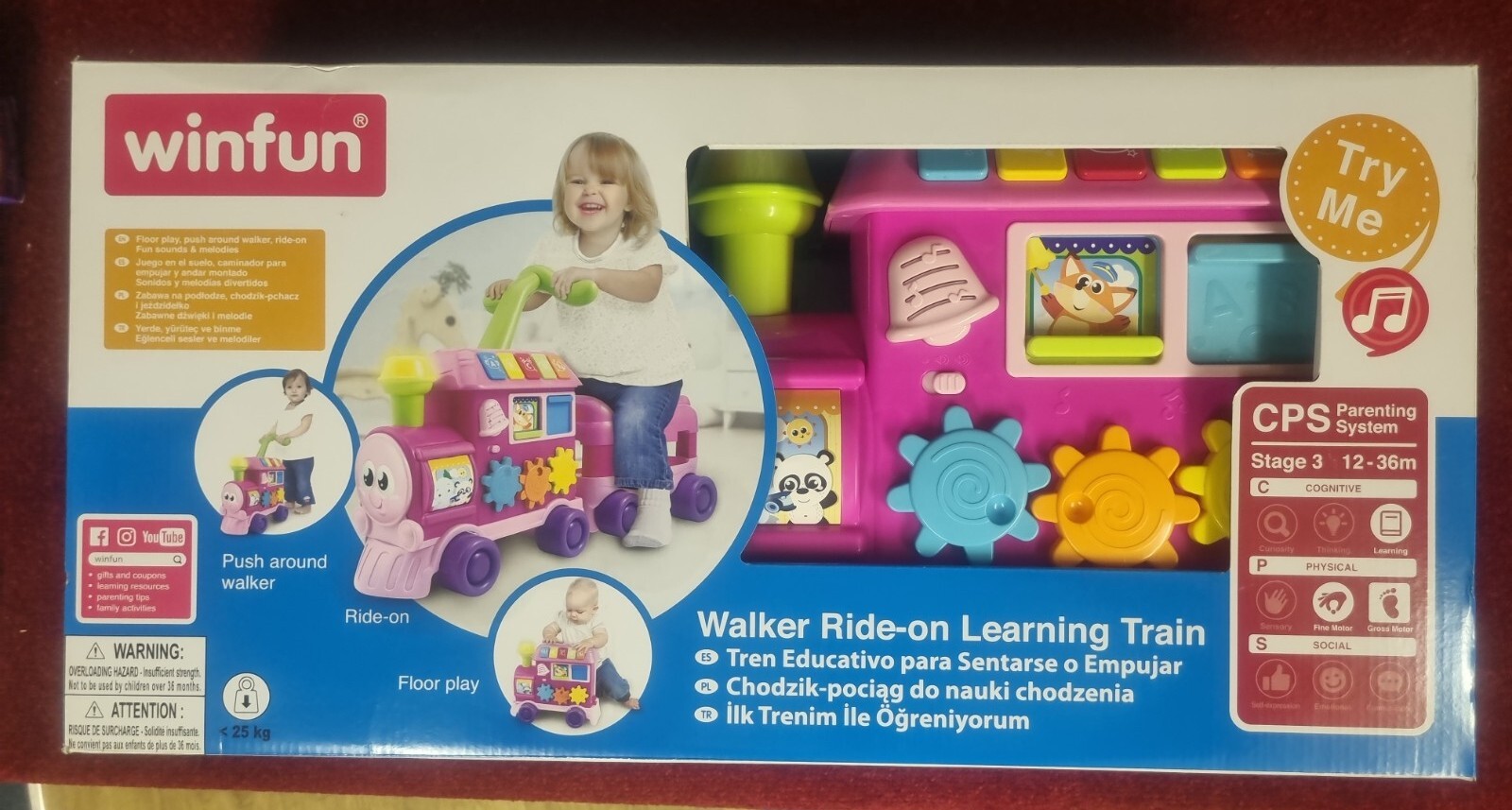 Winfun Walker Ride-On Learner Train Interactive Light & Sound 25kg 12-36 months