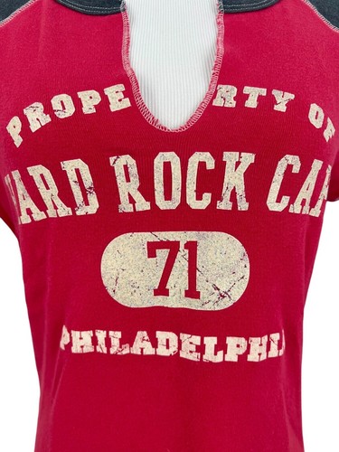 Vintage Hard Rock Cafe Philadelphia rot & grau glitzernd V-Ausschnitt Baseball T-Shirt Y2K - Bild 3 von 11