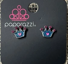 Adults, Girls, Teens~ 👑Crown Earrings 👑Blue w PINK Rhinestones 🔥 WOW 🔥LQQK