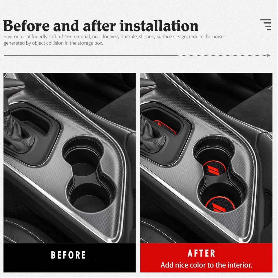 Inserto portavasos Auovo para Dodge Challenger 2015-2023 revestimiento de consola central de puerta Foto 2 de 4
