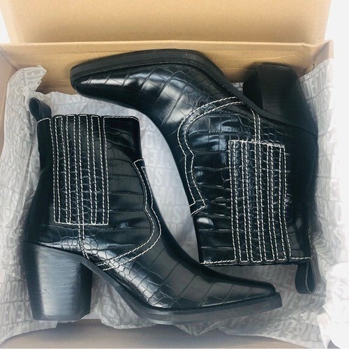 NWT Steve Madden Geniva Black Crocodile Square Toe Western Ankle Boots Booties 6