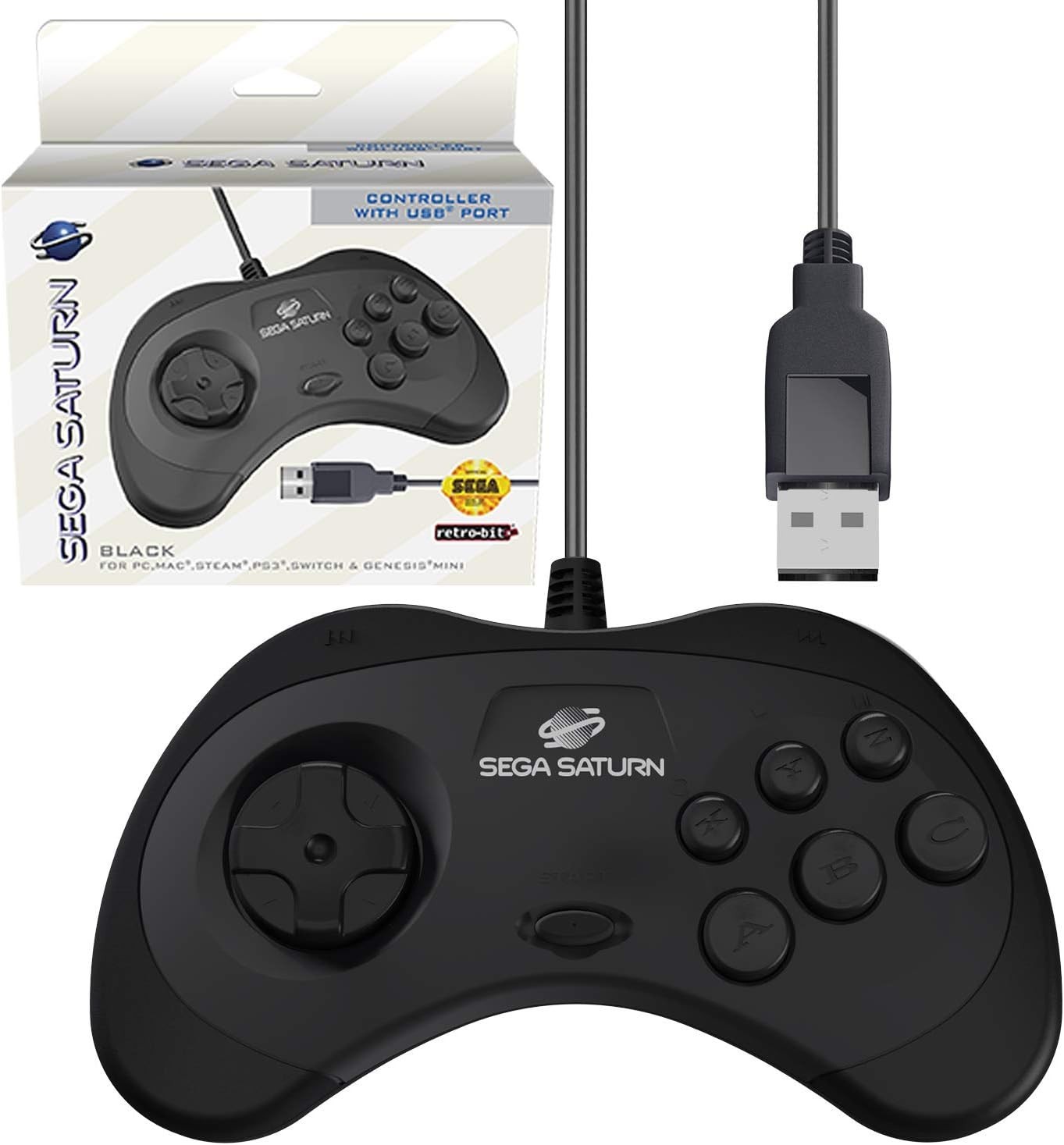 Retro-Bit Sega Saturn Manette Filaire Model 2 USB pour PC Windows 10/11,  Steam
