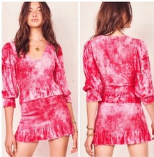 Love Shack Fancy Evan Pink Grenadine Smocked Velvet Mini Dress Size large NEW