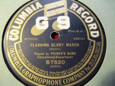 1914 COLUMBIA EDUCATIONAL Dep Record S7520 Flashing Glory March Prince's Band 