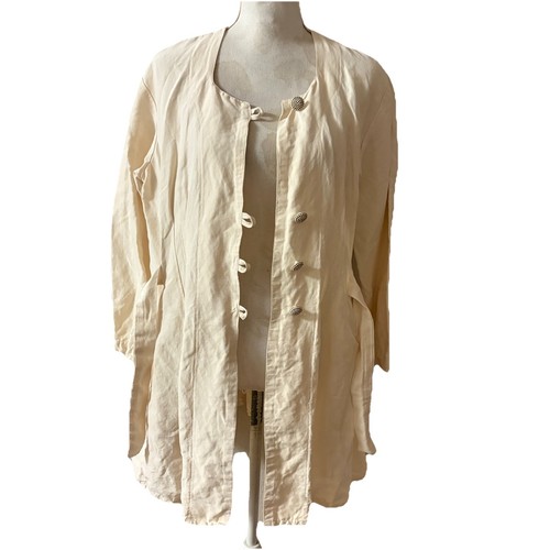VTG URU Linen Button Tie Sides Jacket Dress One Size Lagenlook Ivory - Picture 2 of 6