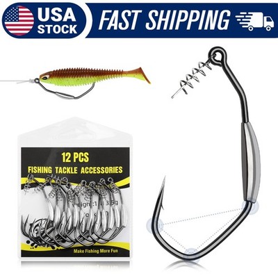 12pcs 5/0 Weighted Swimbait Hooks 1/8oz Weedless EWG Fishing Hooks for Bass