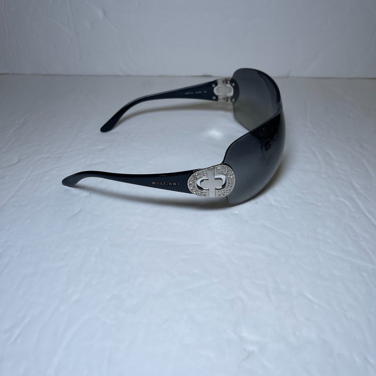 小物 BVLGARI rimless silver logo sunglasses Bvlgari Shield Sunglasses Black Gradient Rimless Crystal Logo
