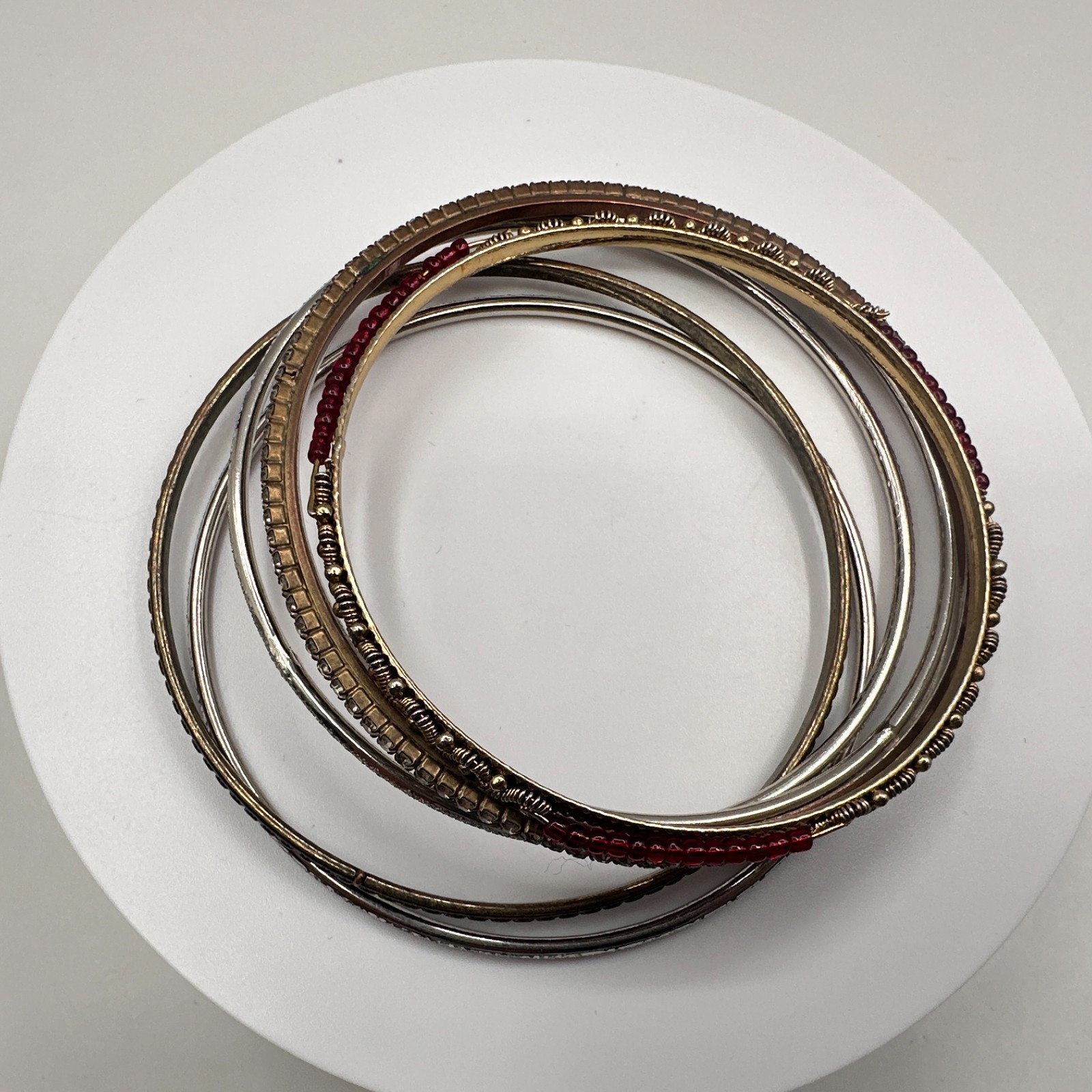 Vintage 90s Mixed Stack Bangle Bracelets Red Bead… - image 7