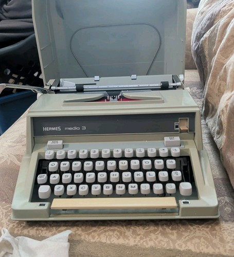 Vintage 1960s Hermes Media 3 Portable Typewriter, Mint Green Ex Work C