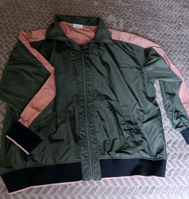 J Jill Fit Womens Windbreaker Size Xlarge Green & Pink Full Zip Pockets Jacket
