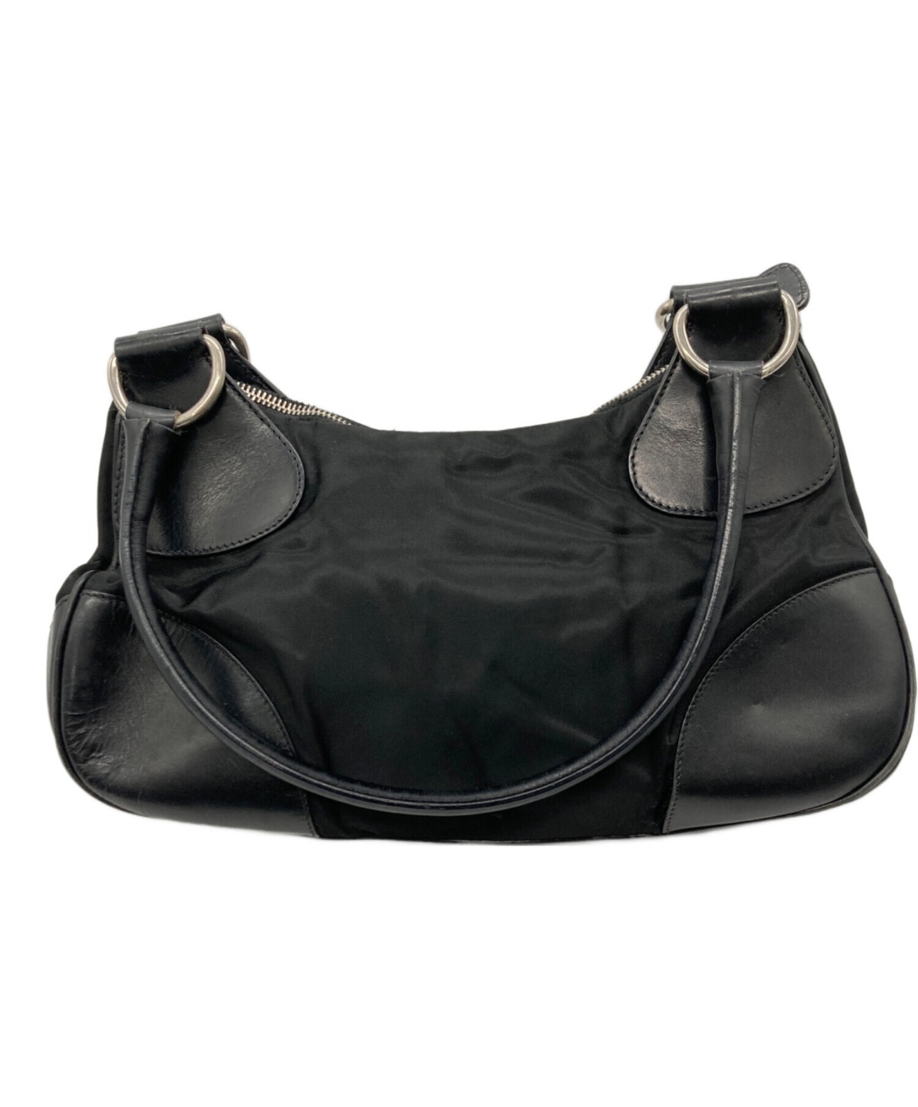 Prada Black Handbag Tote Bag Leather Women Shoulder Bag Italy Used thumbnail 4