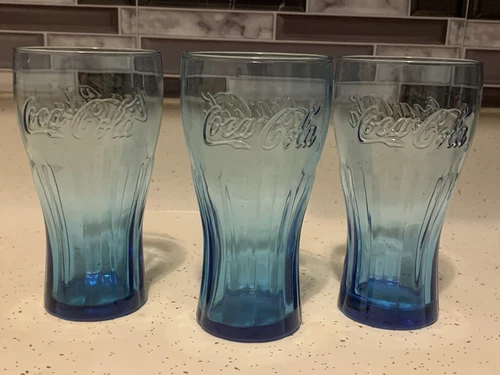 Coca-Cola Vintage Cobalt Coke Drinking Glasses Soda Pop Water Coke Two 16 Oz