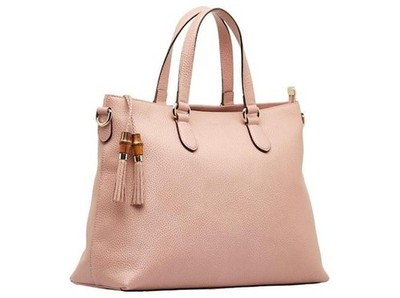 New Gucci Bamboo Daily Large Tote Pink Soft Grain Leather GHW 449643