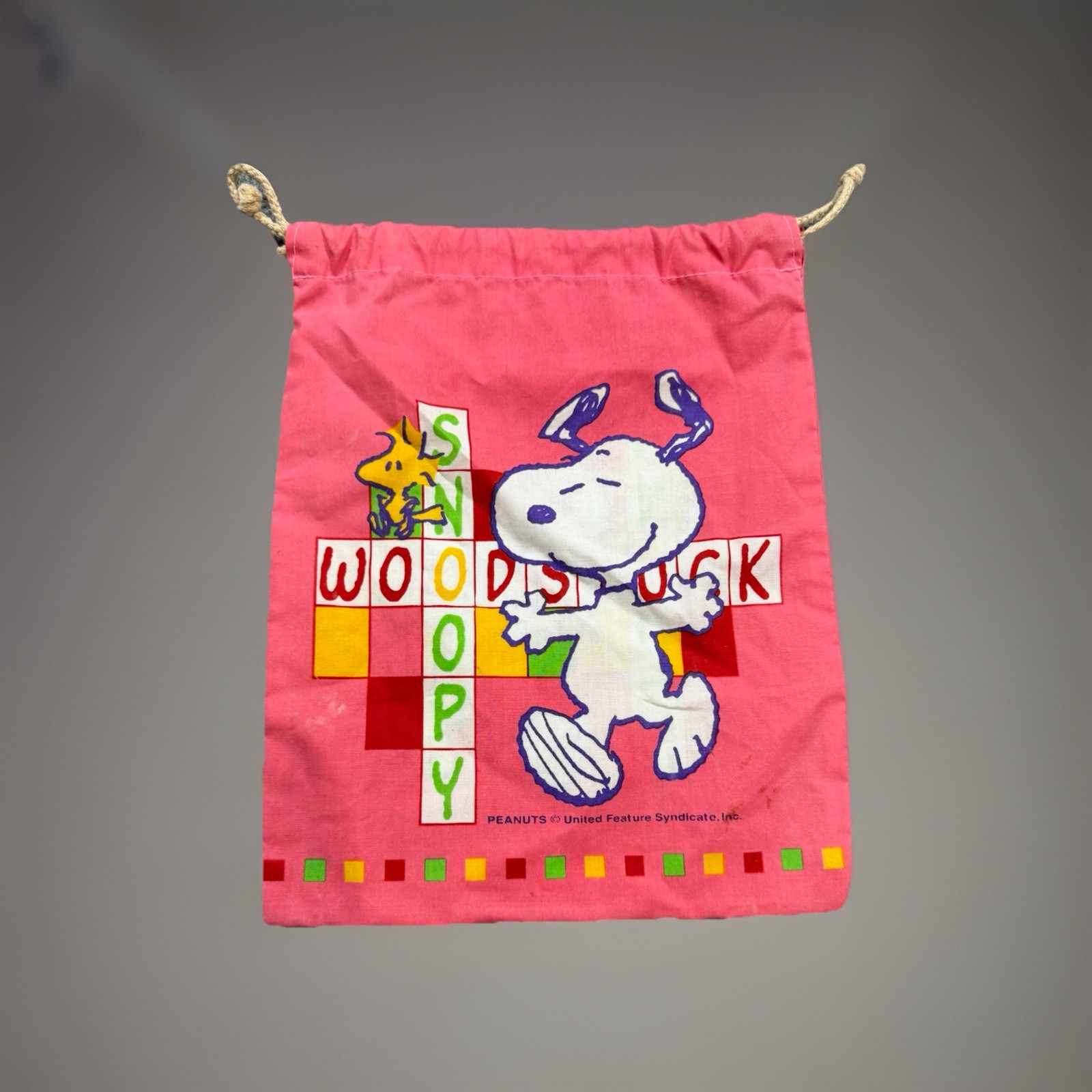 Vintage 90s Snoopy Woodstock Peanuts Collection Small Pouch Drawstring Bag
