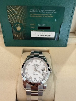 2026 New Rolex 126300 Datejust 41mm White Roman Dial Steel Smooth Bezel Watch