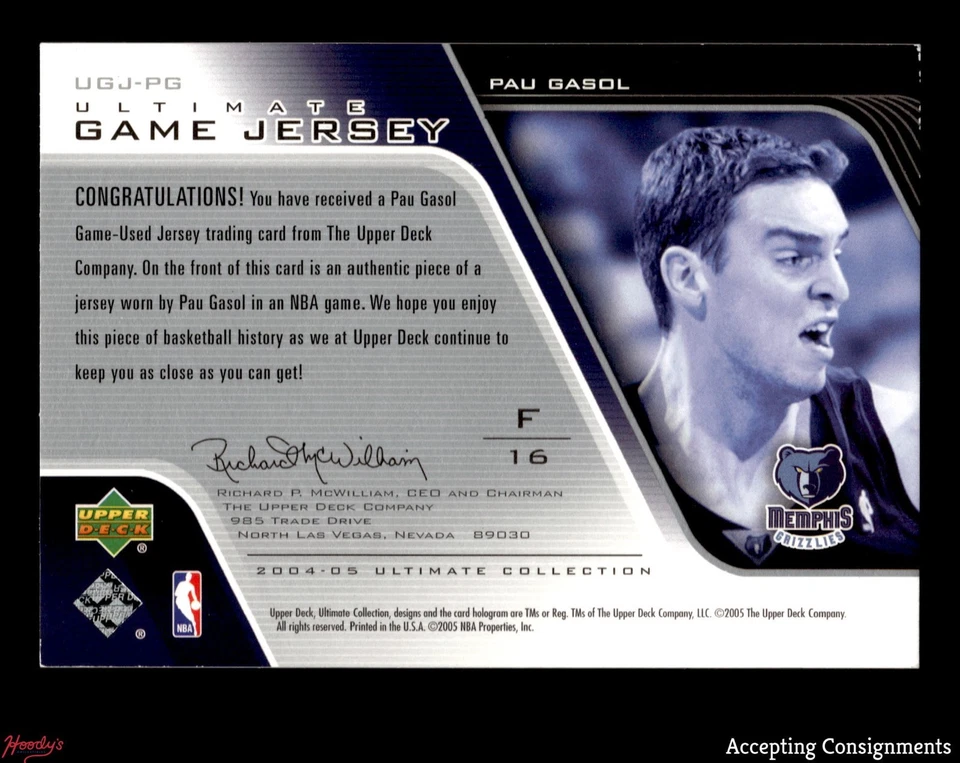 2004-05 Ultimate Collection #PG Pau Gasol GAME-USED JERSEY GRIZZLIES 095/175 - Image 2 of 2