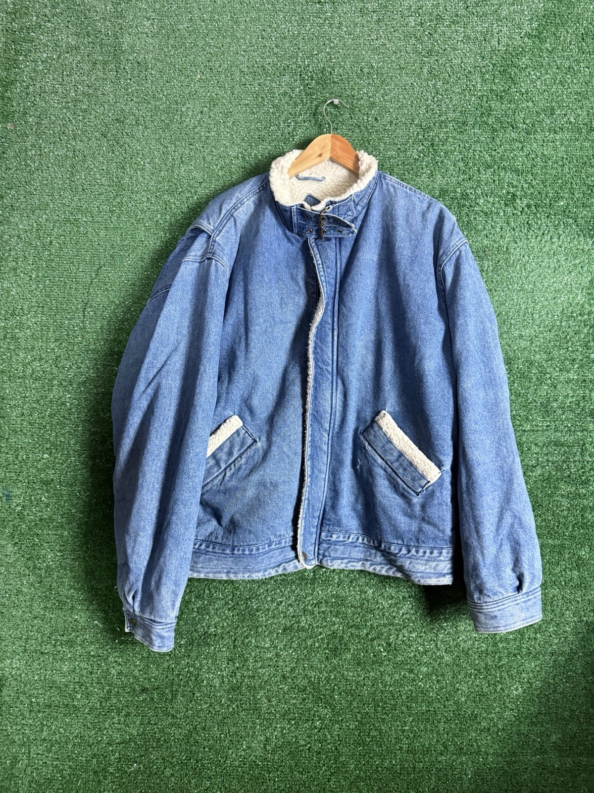 Guy Laroche, Vintage 90s Guy Laroche Sherpa Lined Denim Chore Jacket 100% Cotton Size XL